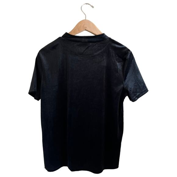 ZARA Velvet Blouse Top Black Short Sleeve Crew Neck Boxy Fit Stretch Medium EUC - Picture 2 of 7